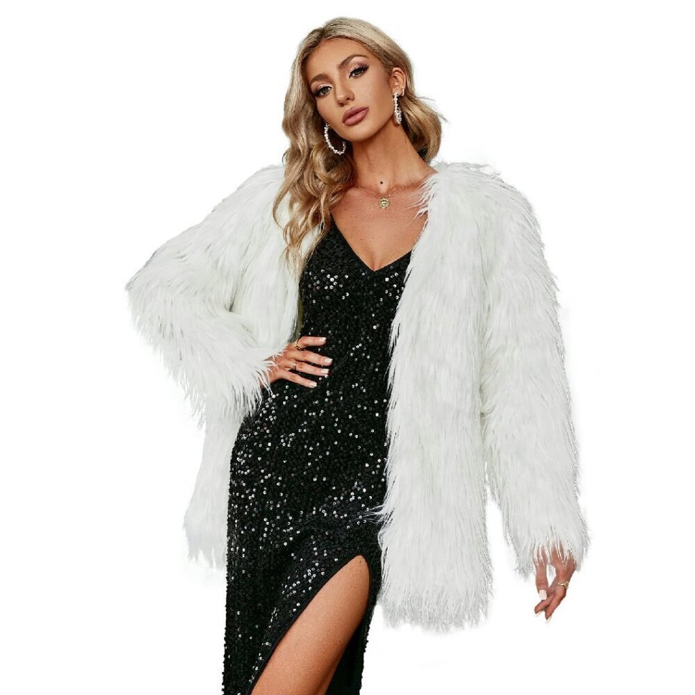 Long Sleeve Faux Fur Coat Fluffy Warm Winter Jacket